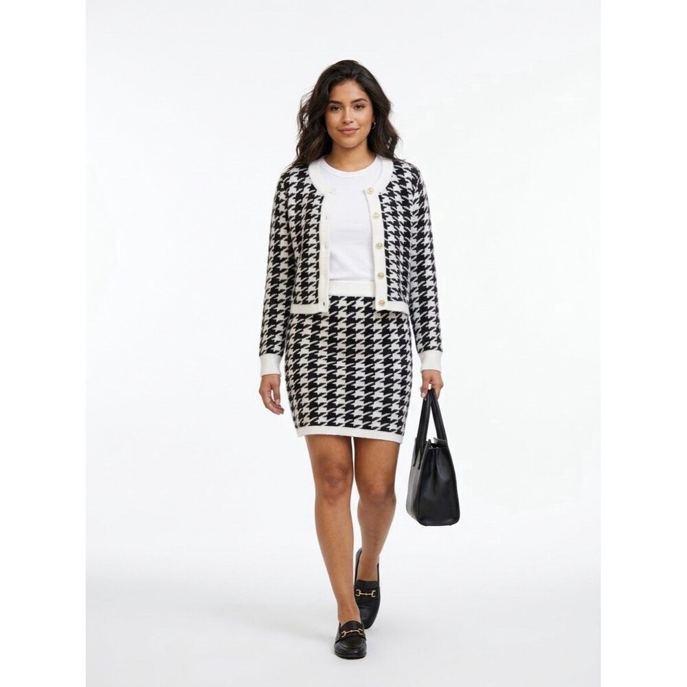 William Rast NWT Women's Houndstooth Knit Cardigan & Mini Skirt 2-Piece Set M